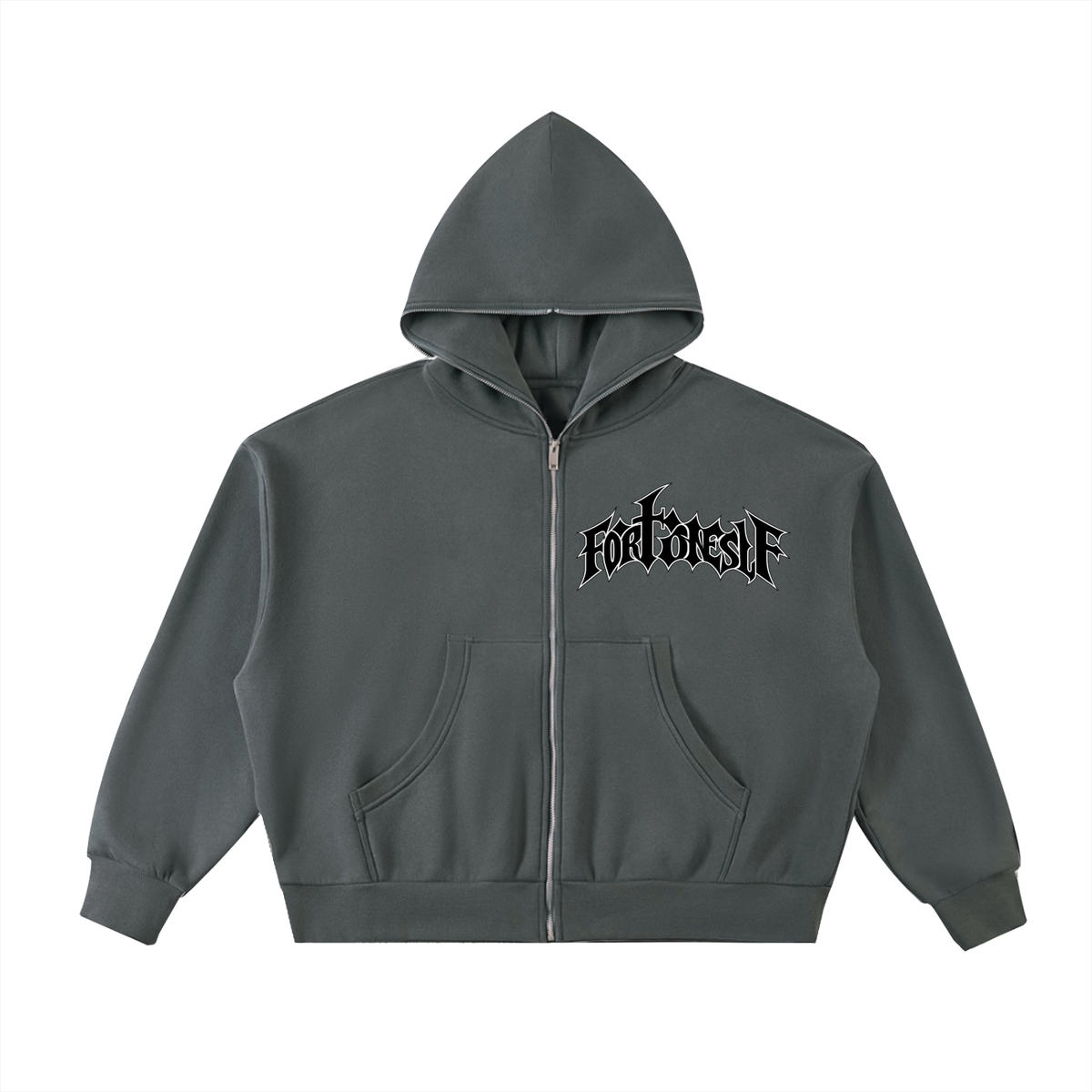 FORONESELF Fleeced Full-Zip Boxy Hoodie