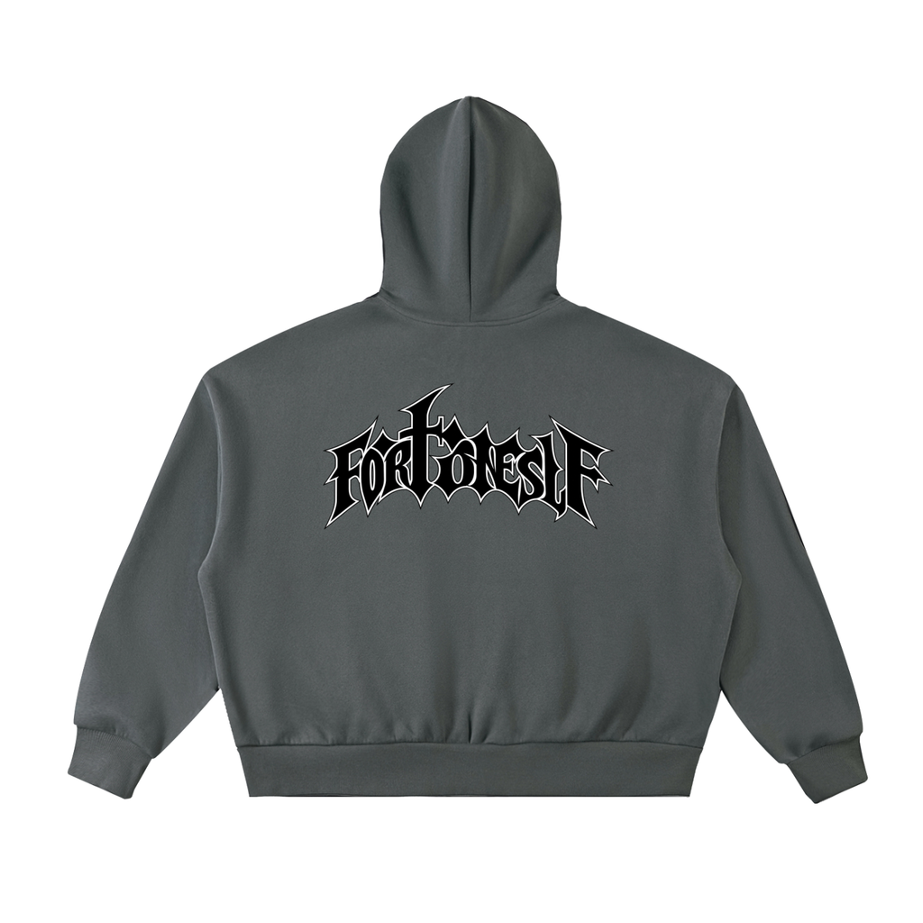 FORONESELF Fleeced Full-Zip Boxy Hoodie
