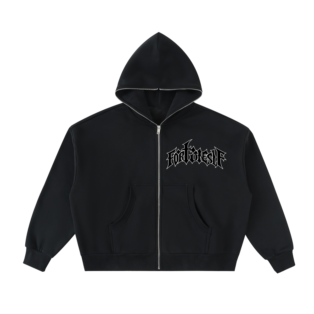 FORONESELF Fleeced Full-Zip Boxy Hoodie