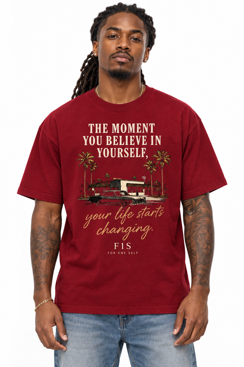 Believe In YourSelf T-Shirt front view on model against white background