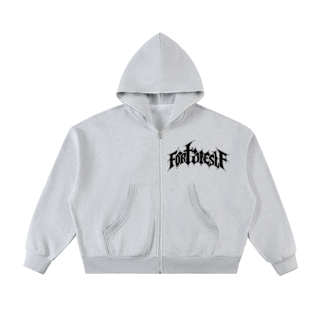 FORONESELF Fleeced Full-Zip Boxy Hoodie