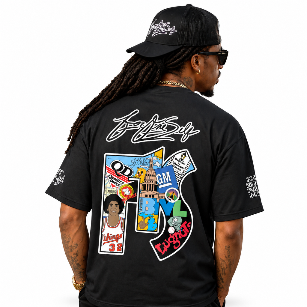 F1S Lansing Edition Heavyweight T-Shirt back view on model against white background