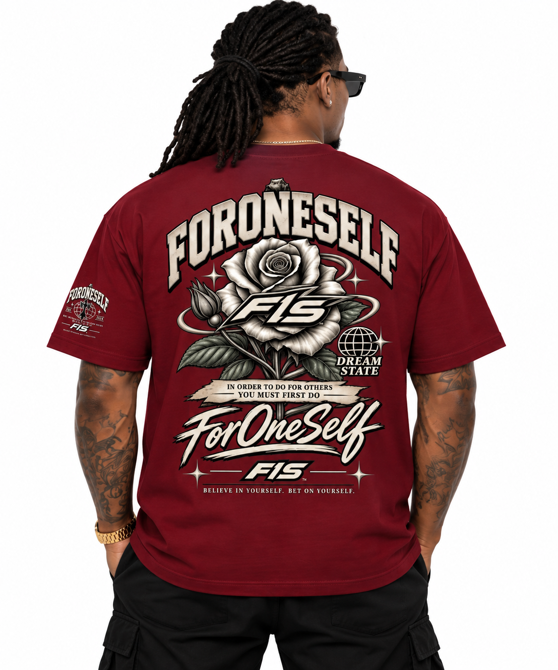 FORONESELF Essential Cotton T-Shirt wine red back model