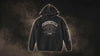 FORONESELF Essential Heavyweight Hoodie front and sleeve details in a smoky dark studio